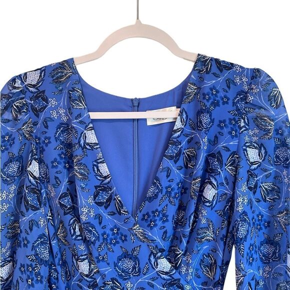 ELIZA J Floral Print Balloon Sleeve Ruffle Tiered Skirt Wrap Midi Dress - Picture 3 of 7